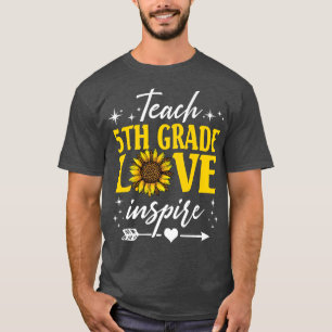 Teach 5th Grade Love Inspire Sunflower Leopard Pre T-Shirt