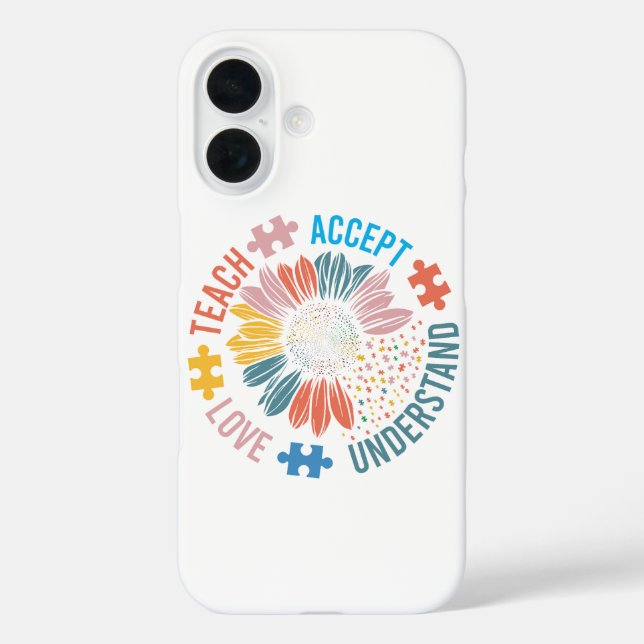 "Teach Accept Love Understand" Puzzle Piece Flower Case-Mate iPhone Case (Back)