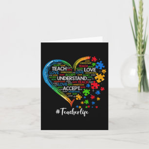 Teach Accept Understand Love Teacher Heart Autism  Card