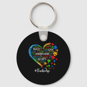 Teach Accept Understand Love Teacher Heart Autism  Key Ring