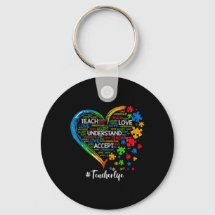 Teach Accept Understand Love Teacher Heart Autism Key Ring