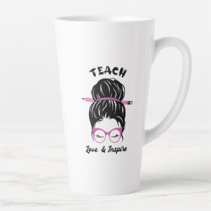 Teach and Inspire Messy Bun Graphic Art Latte Mug