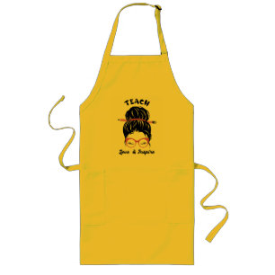 Teach and Inspire Messy Bun Graphic Art Long Apron