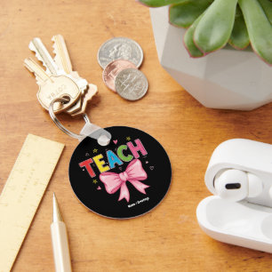 Teach Coquette Bow Crayon Teacher Kids Funny Key Ring