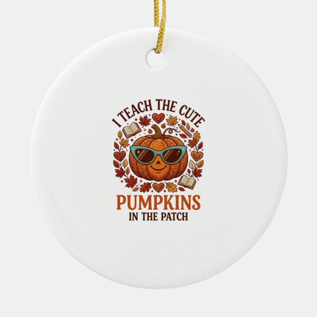 Teach Cute Pumpkins Patch Halloween Sunglasses_1 Ceramic Tree Decoration (Front)
