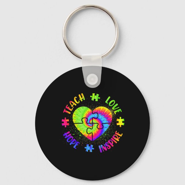 Teach Hope Love Inspire Autism Awareness Teacher T Key Ring (Front)