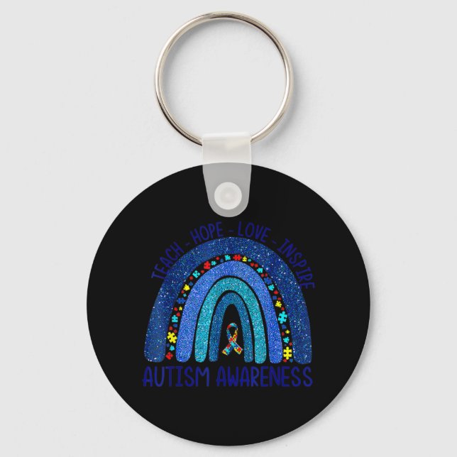 Teach Hope Love Inspire Teacher We Wear Blue Autis Key Ring (Front)