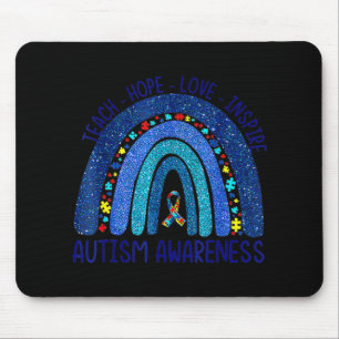 Teach Hope Love Inspire Teacher We Wear Blue Autis Mouse Mat