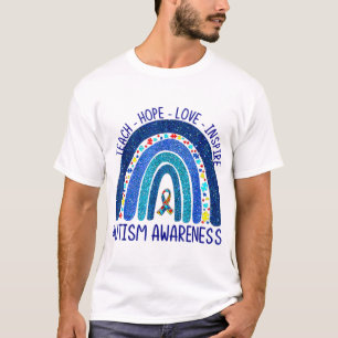Teach Hope Love Inspire Teacher We Wear Blue Autis T-Shirt