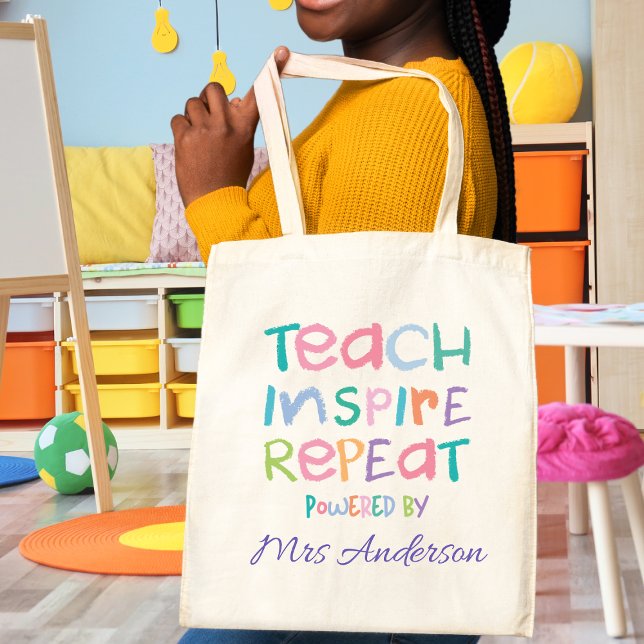 Teach Inspire Repeat Fun Cute Teacher Gift Tote Bag (Creator Uploaded)