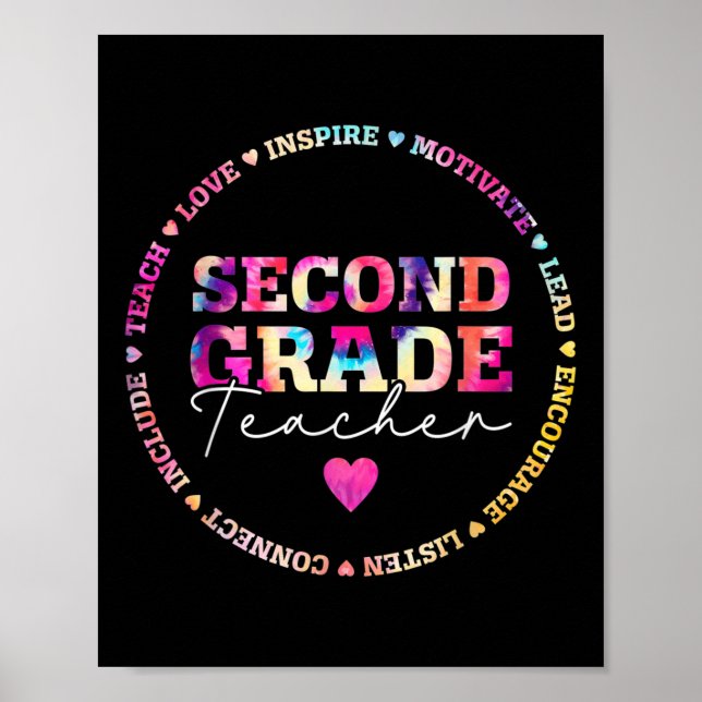 Teach Love Inspire 2nd Grade Teacher Tie Dye Back  Poster (Front)