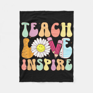 Teach Love Inspire Back To School Teacher Groovy R Fleece Blanket