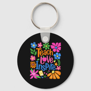 Teach Love Inspire Boho Floral Retro Back To Schoo Key Ring