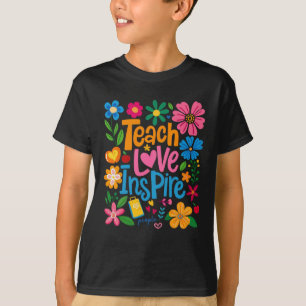 Teach Love Inspire Boho Floral Retro Back To Schoo T-Shirt