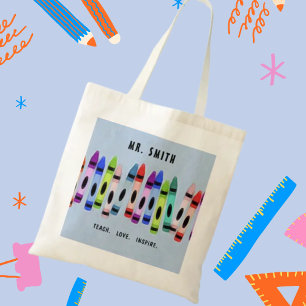Teach-Love-Inspire-Crayons blue motif Teacher gift Tote Bag