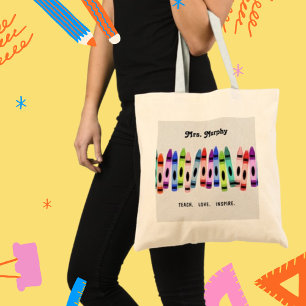 Teach-Love-Inspire Crayons themed Teacher Gift Tote Bag