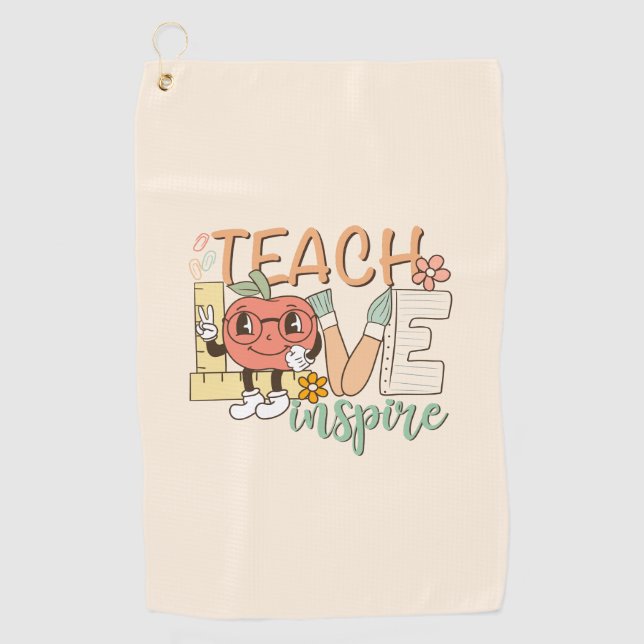 Teach Love Inspire – Cute School Supplies Golf Towel (Front)