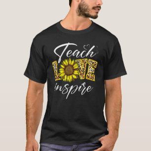 Teach Love Inspire Cute Sunflower Leopard Cheetah T-Shirt