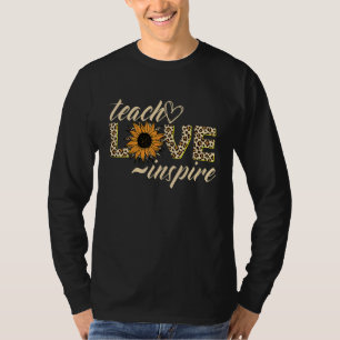 Teach Love Inspire Cute Sunflower Leopard Cheetah T-Shirt