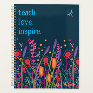 Teach Love Inspire Navy Floral Dragonfly  Planner