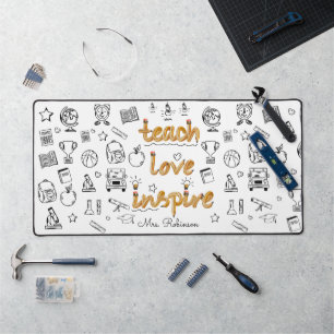 Teach Love Inspire: Personalised Modern Doodle  Desk Mat