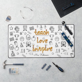 Teach Love Inspire: Personalised Modern Doodle  Desk Mat