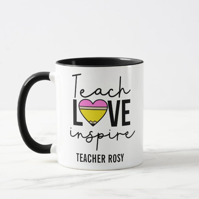 Teach Love Inspire Personalised Teacher Mugs (Left)