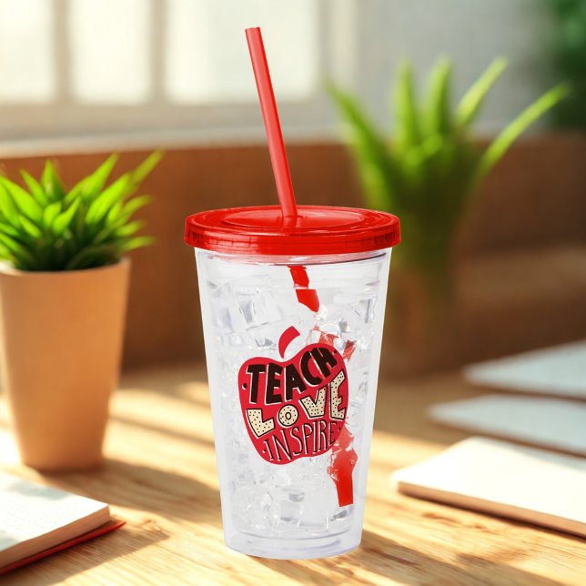 Teach Love Inspire Red Apple Teacher Acrylic Tumbler (Creator Uploaded)