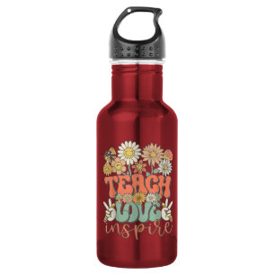 teach love inspire retro back to school 532 ml water bottle