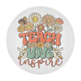 teach love inspire retro back to school cutting board