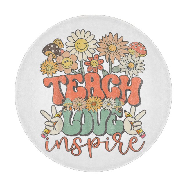 teach love inspire retro back to school cutting board (Front)