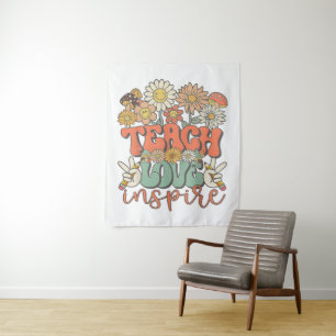 Teach Love Inspire Retro Back to School Tapestry