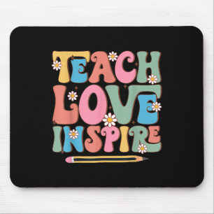Teach Love Inspire Retro Groovy Back To School Tea Mouse Mat