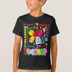 Teach Love Inspire Teacher Kids Pencil Bow Back To T-Shirt