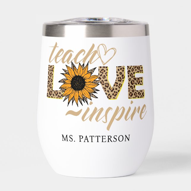 Teach Love Inspire Teacher Sunflower Modern Name (Front)