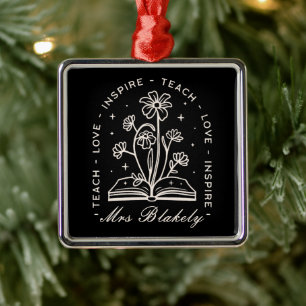 Teach love inspire witchy teacher personalised metal tree decoration