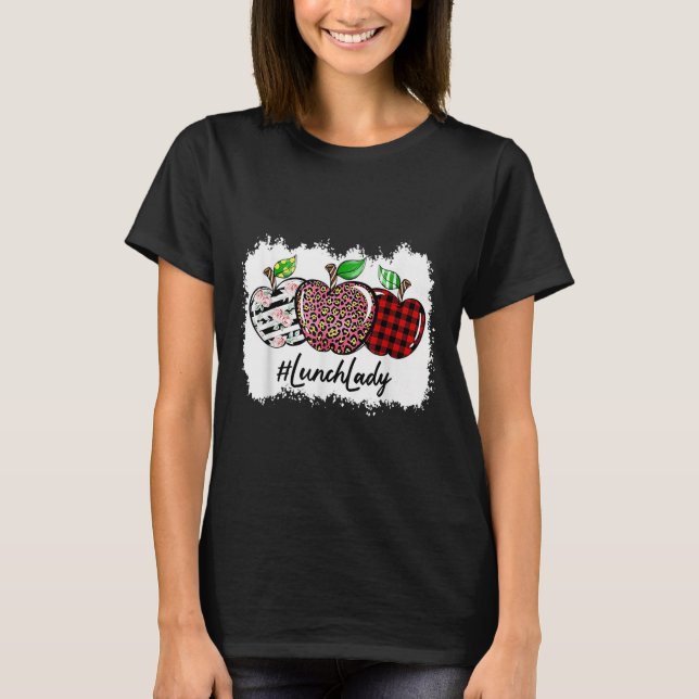 Teach Love Insre Lunch Lady Leopard Red Plain  T-Shirt (Front)