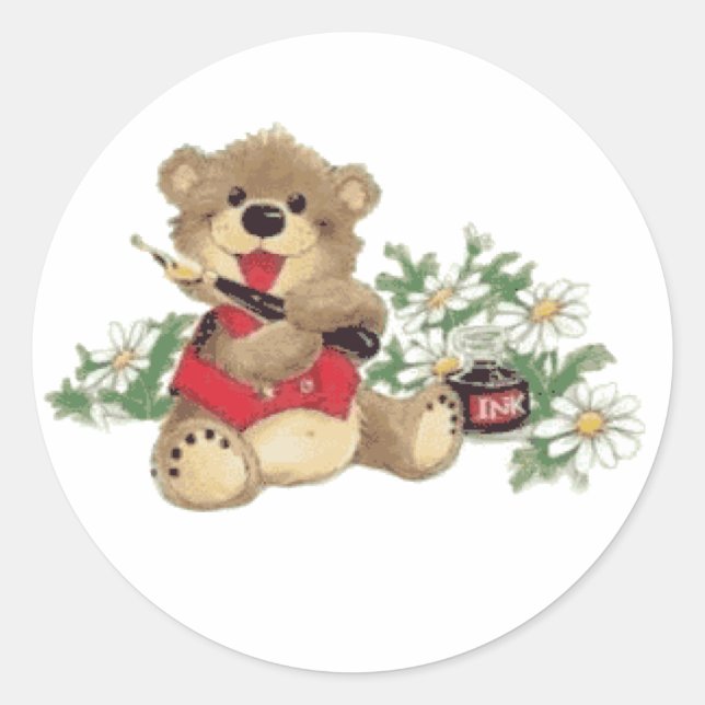 Teach Me To Write Bear trasnparent Classic Round Sticker (Front)