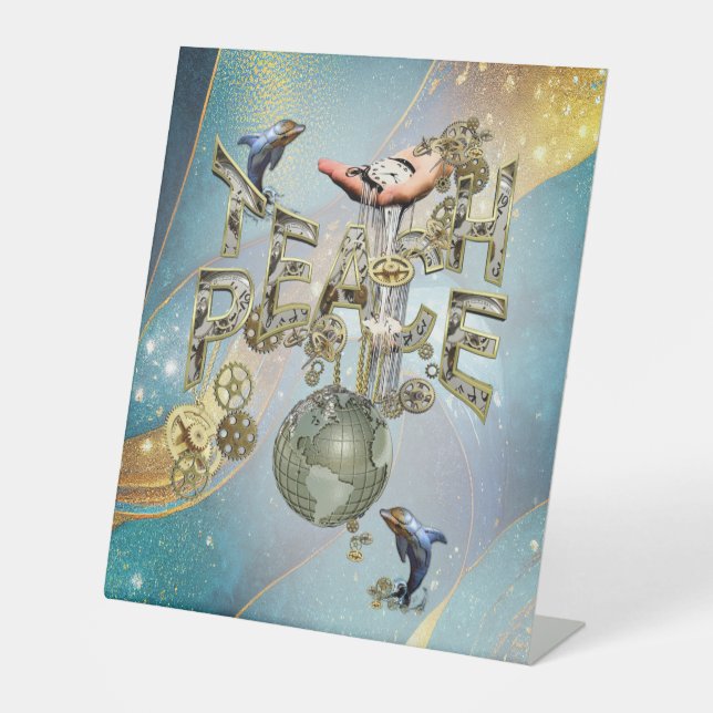 Teach Peace Christmas Gathering gifts Pedestal Sign (Front)