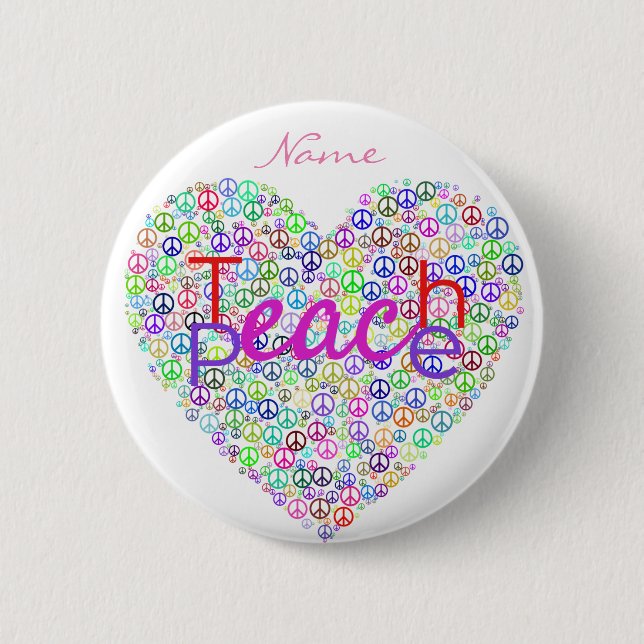 Teach Peace Heart Thunder_Cove 6 Cm Round Badge (Front)
