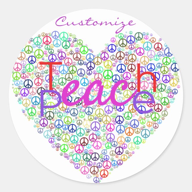 Teach Peace Heart Thunder_Cove Classic Round Sticker (Front)