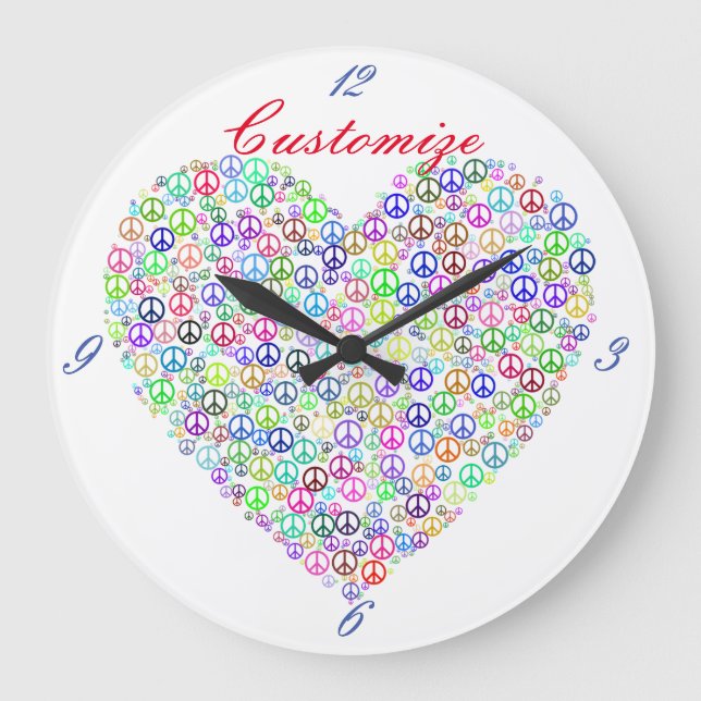 Teach Peace Heart Thunder_Cove Large Clock (Front)