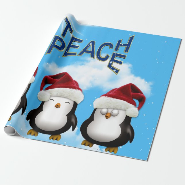 Teach Peace Penguins Wrapping Paper (Unrolled)