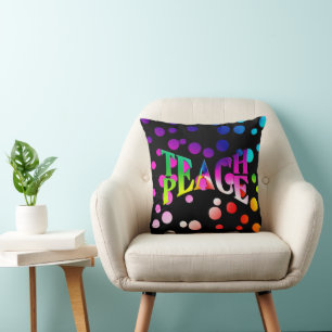 TEACH PEACE Rainbow Graphic On Polka Dots Cushion
