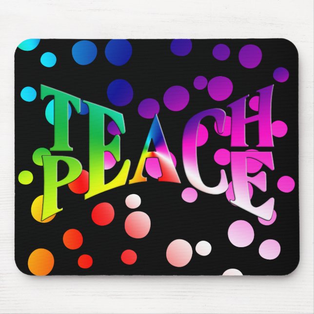 TEACH PEACE Rainbow Graphic On Polka Dots Mouse Mat (Front)