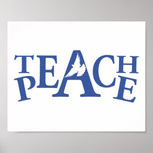 Teach peace single white dove slogan art poster