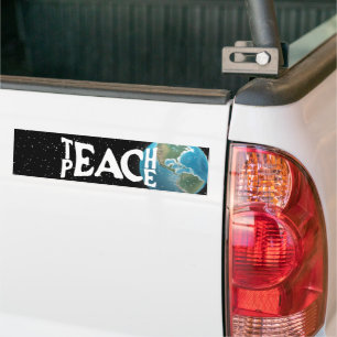 "Teach Peace" Text and Planet Earth Bumper Sticker