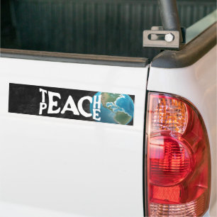 "Teach Peace" Text Planet Earth Bumper Sticker