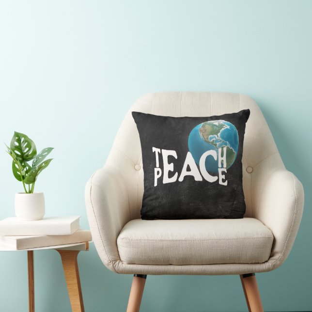 "Teach Peace" Text With Planet Earth Cushion (Chair)