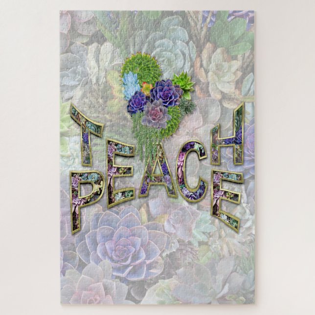 Teach Peace with Succulents Jigsaw Puzzle (Vertical)